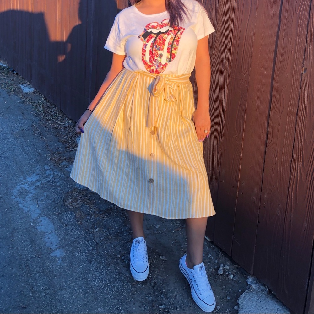 Yellow stripe midi skirt